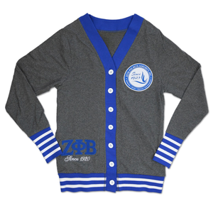 Cárdigan Gris Azul con Botones Zeta Phi Beta para Mujer, Suéter de Punto con Letras Griegas, Ropa Casual de la Hermandad, Diseño desde 1920 - Product Image 1