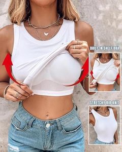Top de Tirantes de Punto Blanco para Mujer, Cuello Redondo, Sin Mangas, Liso, Casual, Transpirable, Corto, de Moda - Product Image 2