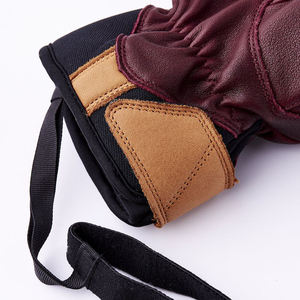 Gants de ski chauffants unisexes en cuir de vachette avec doublure en polaire Bemberg, doigts entiers, manchette courte et fermeture auto-agrippante pour le ski - Product Image 6