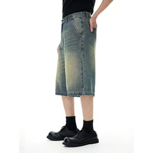 Shorts Bermuda en Denim Délavé pour Homme, Couleur Unie, Style Décontracté, Cordon de Serrage, 100% Coton Respirant, Écologique, Séchage Rapide, Toile - Product Image 3