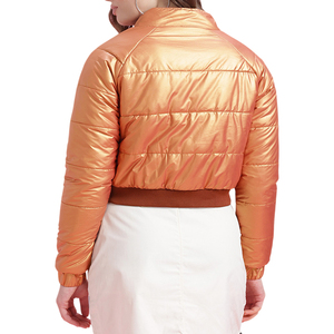 Veste matelassée pour femme, orange, col montant, manches longues, fermeture éclair, longueur courte, couleur unie, rembourrage en polyester, pour l'automne - Product Image 2