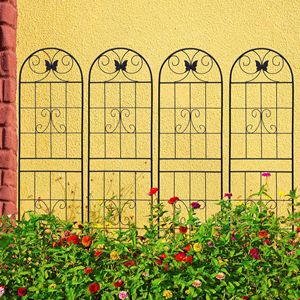 Set di 4 tralicci da giardino in metallo antiruggine neri da 180 cm x 50 cm per piante rampicanti - Product Image 1
