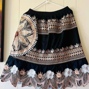 Falak Corporation Best Women's New Trendy Hawaiian Hula Pleated Mini A-Line Cotton Casual Short Skirt Floral Embroidery <b>Elastic</b> - Product Image 3