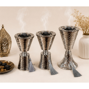 Luxury Hammered Silver Metal Mabkhara <b>Bakhoor</b> Burner Traditional Hourglass Arabic <b>Oud</b> Incense Holder Middle East Home Decor - Product Image 6