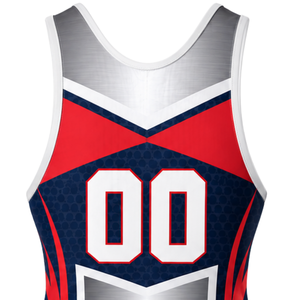 Men Navy Blue Red Sublimated Wrestling Singlet Polyester <b>Athletic</b> Sports Uniform Sleeveless Competition Training Match Wear - Product Image 5