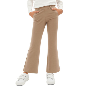 Pantalones de Vestir para Niñas, Color Caqui, Pierna Ancha, Uniformes Escolares, Tejido Elástico, Cintura Alta, Estilo Campana - Product Image 1