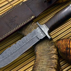 Couteau de chasse en acier Damas, fabriqué à la main avec manche en acier Damas, couteau de survie et de camping pour l'extérieur, couteau à dépecer, commande personnalisée OEM - Product Image 4