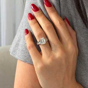 <b>UNIQUE</b> 3 Carat Emerald Cut Lab Grown Diamond Floating <b>Engagement</b> <b>Ring</b>, Platinum Hidden Halo Bespoke <b>Ring</b> , IGI Certified - Product Image 2