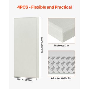 4 Pannelli Acustici Autoadesivi in Fibra di Vetro, Spessore 2 Pollici, 23,6 X 11,8 Pollici, Assorbenti Acustici per Palestre - Product Image 6