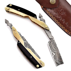 Couteaux de survie d'extérieur faits à la main en acier Damas, ultra-affûtés, avec manche en os et micarta, étui en cuir - Pasha Enterprises - Product Image 1