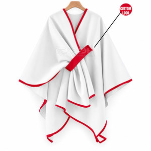 Cosh International Sorority Sisterhood White Red Trim Asymmetric Poncho V-Neck Full Sleeve Long <b>Cloak</b> Custom Logo 100% Cotton - Product Image 1