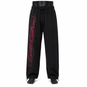 Pantalones Deportivos de Lana Negros para Hombre, Ligeros, Transpirables, con Estampado de Letras Rojas, Cintura Elástica con Cordón, Pantalones Casuales para Primavera - Product Image 1