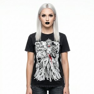 T-shirt graphique Gothic Queen pour femme, esthétique sombre, imprimé rose squelette, coton, style vintage, streetwear, fournisseur de vêtements personnalisés - Product Image 6