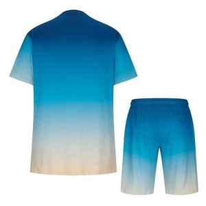 Ensemble T-shirt et short dégradé bleu pour homme – Tenue décontractée d'été à séchage rapide en polyester tricoté – Vêtements de sport – Prix de gros - Product Image 4