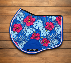 Conjunto a juego para caballo Tough Tack de algodón con estampado floral azul para sublimación: mantilla de salto, velo antimoscas, botas y vendas de polo - Product Image 2