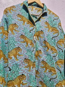 Ensemble pyjama en coton imprimé léopard pour femmes, chemise à manches longues et pantalon, vêtements de nuit, ensemble de détente - Product Image 2