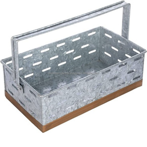 Caddy en métal galvanisé au design moderne avec 4 compartiments \ Porte-ustensiles de pique-nique de cuisine rustique de ferme - Product Image 5