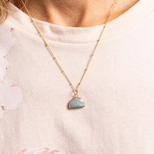 Colgante de media luna de aguamarina, plata 925 chapada en oro, cadena vintage estilo satélite, piedra natural, collar corto/largo multiusos religioso - Product Image 4