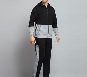 Survêtement d'hiver chaud à capuche pour homme, en molleton épais, écologique, à manches longues, imprimé uni, en polyester/coton, vente en gros - Product Image 1