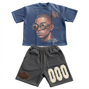Conjunto de Camiseta Gráfica Oversize Personalizada Color Oliva y Pantalones Cortos de Forro Polar para Hombre, Ropa Urbana de Algodón Pesado para Verano, Fabricante - Product Image 4