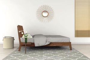Lit plateforme moderne en bois d'acacia massif avec tête de lit à fentes |   Fabricant de lits king-size et queen-size en bois de teck et mangue naturels - Product Image 5