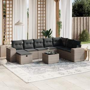 Conjunto de Sofá de Jardín de Poliratán Gris con Acero con Recubrimiento en Polvo y Vidrio Templado, Muebles de Exterior Duraderos - Product Image 1