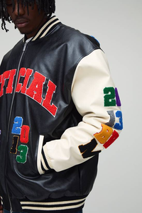 Veste Bomber Varsity en Cuir Véritable Personnalisée pour Homme, Style Hip Hop Streetwear, Imperméable, Coupe-Vent, Broderie Piano sur le Devant, OEM - Product Image 6