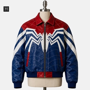 Veste en cuir de vache véritable de qualité supérieure, style araignée, bicolore, streetwear personnalisé, vêtements de moto tendance pour hommes, imperméable - Product Image 2
