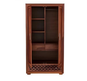 Solid Wood 2-Door Wardrobe with Lattice Carving | Traditional Wooden Closet with Internal Drawers | Jodhpur Export - Product Image 5