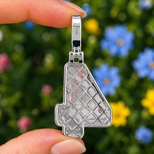 Iced Out Number 4 Moissanite Pendant 925 Sterling <b>Silver</b> Luck Pendant Jewelry - Product Image 2
