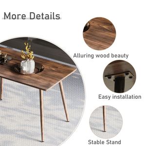 47\" Modern Minimalist Walnut-Colored MDF Dining <b>Table</b> with Metal Legs <b>Small</b> Sized Computer & Office Desk for <b>Kitchen</b> Use - Product Image 4