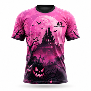 เสื้อยืดกราฟิกฮาโลวีนลายพิเศษสำหรับผู้หญิง สีดำชมพู ลายฟักทอง บ้านผีสิง ค้างคาว ดีไซน์พิมพ์ลาย 3 มิติ แบบระเหิดสี แขนสั้น แฟชั่น - Product Image 2
