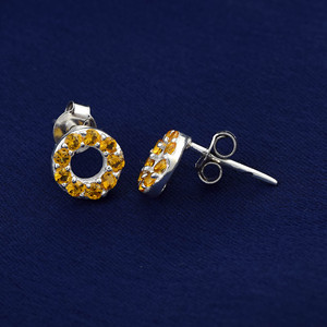 Boucles d'oreilles minimalistes en argent sterling 925 massif pour femmes, avec pierre précieuse citrine naturelle facettée, style mignon, bijoux fins, vente en gros - Product Image 3
