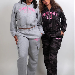Low MOQ Custom 100% Cotton Grey Tracksuit for Men Breathable Comfortable 3D Embroidery Hoodie and Jogger Set Sportswear - Product Image 1