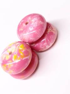 Pink <b>Resin</b> Round Beads With Yellow Swirls Handmade for Jewelry Making Art Collectible <b>Craft</b> Supplies - Product Image 2