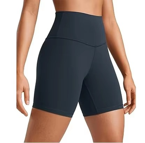 Shorts de cyclisme pour femmes, couleur unie, polyester et élasthanne, taille haute élastique avec cordon de serrage, foncé, écologique, respirant, sexy, pour soirée - Product Image 1