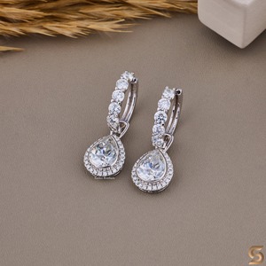 18K Solid <b>Gold</b> Pear Moissanite Halo Drop <b>Earrings</b> Convertible Hoop <b>Dangle</b> <b>Earrings</b> Detachable Bridal Wedding Jewelry 2 in 1 - Product Image 2