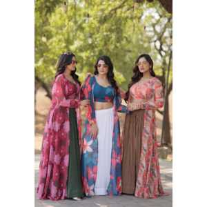 Fausse Georgette avec fleur plissée imprimée Lehenga choli - Product Image 4