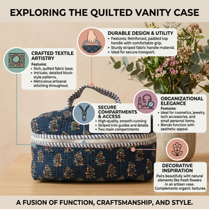 Handblock Printed Quilted <b>Vanity</b> Box Handmade Fabric Storage <b>Case</b> for Cosmetics Jewelry Accessories Travel Gifting - Product Image 6