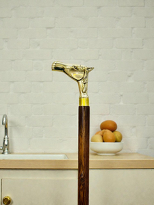 Handcrafted Black <b>Wooden</b> Walking Cane with Decorative Metal Animal <b>Handle</b> Vintage Classic Walking Stick Brass Accents - Product Image 1