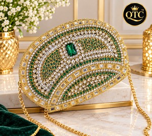 Bolso de mano pequeño de latón Kundan, chapado en oro, con diamantes de imitación, para noche, con correa de cadena, accesorio para bodas y fiestas, forro de terciopelo - Product Image 4