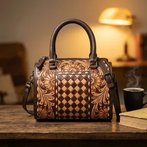 Wholesale Genuine Leather Luxury Style Women's <b>Handbag</b> Vintage Diamond Lattice Pattern Chains Decoration Two Strap Zipper - Product Image 4
