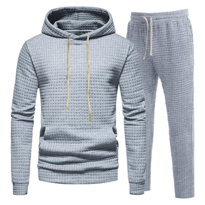 <b>Men's</b> Waffle Knit Hoodie And Pants Set Casual <b>Thermal</b> Sweatshirt Outfit Autumn Gray - Product Image 1