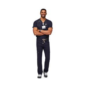 Conjunto de Uniforme Médico Azul Marino para Hombre, Pantalones de Uniforme de Hospital de Algodón y Poliéster con Estetoscopio y Porta Identificación - Product Image 1