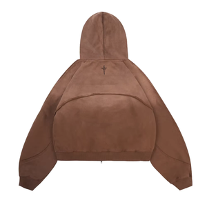 Men's <b>Brown</b> Oversized <b>Zip</b> Up <b>Hoodie</b> Crop Raglan Sleeve Hooded Sweatshirt Front Pocket Letter Print Casual - Product Image 2