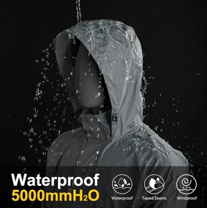 Men's Lightweight Waterproof Hooded <b>Jacket</b> Gray Casual Spring Outdoor Wear With Zipper Closure And <b>Packable</b> Design - Product Image 3