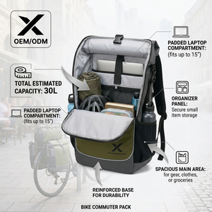 Ensemble de sacoches de vélo imperméables X OEM |   Sac à dos porte-bagages arrière grande capacité 30L |   Sac de transport réfléchissant pour vélo de banlieue - Product Image 5