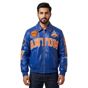 Custom Logo Stand Collar Front Chenille Embroidery Varsity <b>Jacket</b> Blue Bomber <b>Jacket</b> <b>Men</b> Streetwear Wholesale OEM - Product Image 2