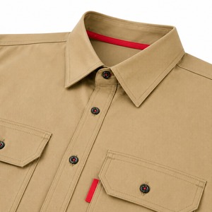 Unisex Khaki Cotton Long Sleeve <b>Flame</b>-Retardant Work <b>Shirt</b> Chest Pockets Breathable Regular Fit Turn Collar Uniform Type Silk - Product Image 5