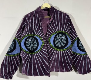 Embroidered Velvet Men's Winter <b>Coat</b> Eye Pattern Open Front Stand Collar Breathable Cotton Finished Fashion Jacket Stagewear - Product Image 1
